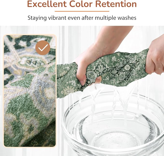 OPPODREAM Soft Neutral Area Rugs 4x6, Low-Pile Washable Rugs 4x6 with Non Slip Backing, Faux Cashmere 4 x 6 Throw Carpet, Dark Green