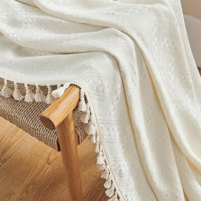Joydeco Custom Boho Curtains 1 Panel, Boho Curtains for Bedroom Living Room, Super Soft Light Filtering Country Rustic Semi Sheer Farmhouse Curtains Rod Pocket (Custom, Beige)