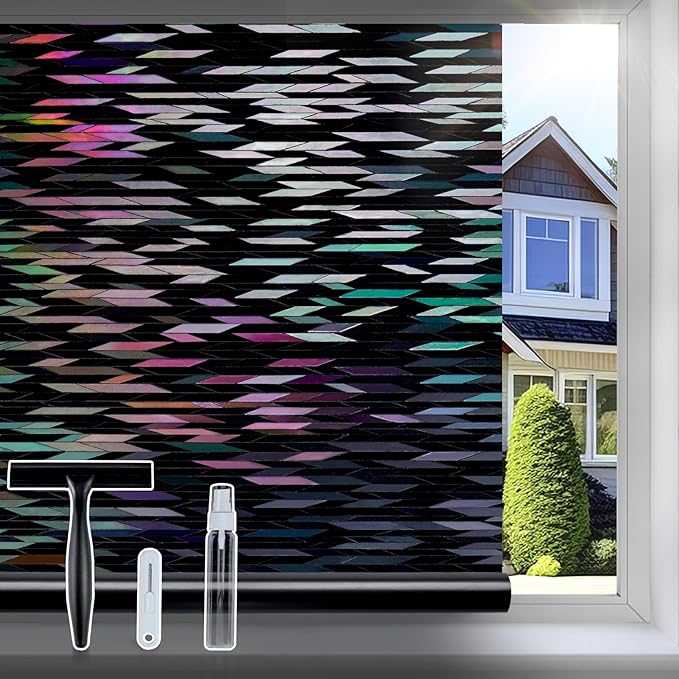 rabbitgoo Window Privacy Film, Total Blackout Window Film, Stained Glass Heat Control Glass Thermal Sticker, Room Darkening Door Cover, Anti-UV Privacy Cling with Installation Tools, 35.4" x 78.5"