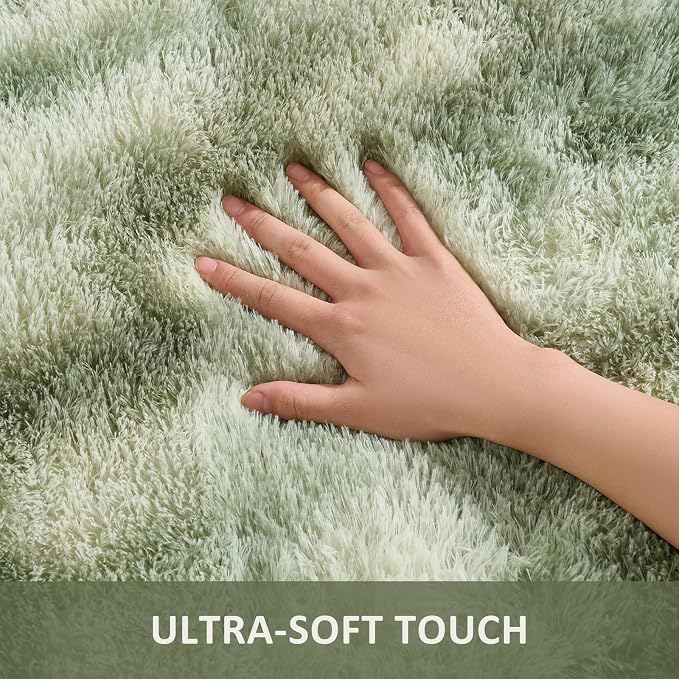 Ophanie 6x9 Green and White Area Rugs for Living Room,Large Sage Green Fluffy Shag Fuzzy Plush Soft Carpets,Floor Shaggy Rugs for Bedroom,Carpet for Kids Girls Dorm Decor with Over 99 pcs Pile fibers
