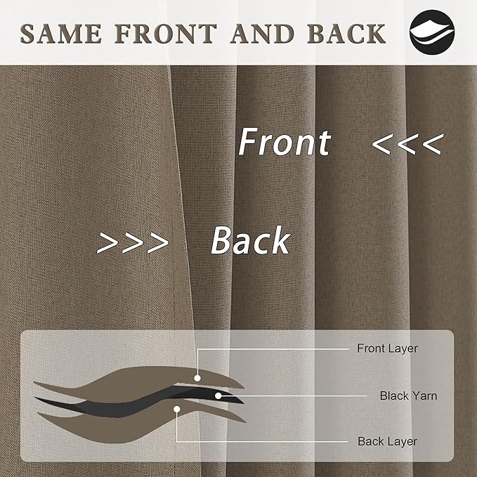 DUALIFE Chocolate Brown Flax Linen Extra Long Curtains 132 Inches Long 11 Ft for High Ceiling Living Room Pleated Back Tab Rod Pocket Hook Belt 2 Story Drapes 52 Wide 2 Panels 50x132 Inch Length