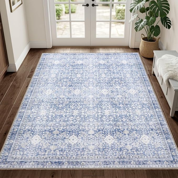 Sasttie 3x5 Rug, Ultra-Soft Washable Rug, Low Pile Foldable Thin Carpets with Non-Slip Backing, Skin-Friendly Stain Resistant Carpet for Living Room, Bedroom, Kitchen, Dorm, 3x5, Light Blue