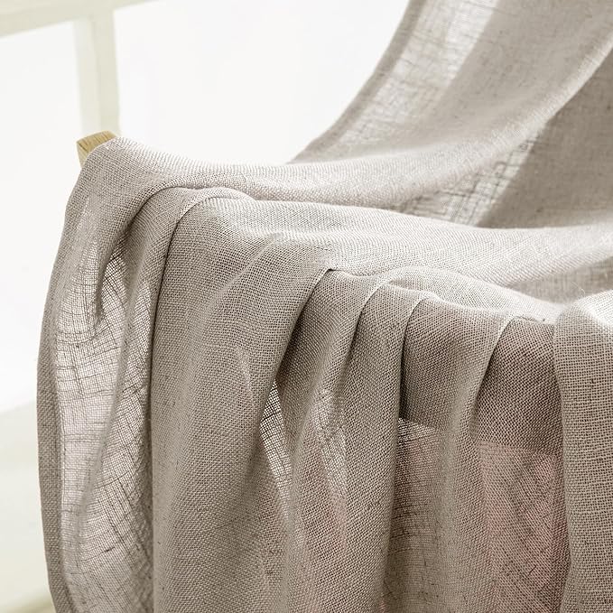 MIULEE Burlywood Birch Linen Curtains 63 Inch Length 2 Panels for Bedroom Living Room, Soft Linen Textured Window Drapes Semi Sheer Light Filtering Back Tab Rod Pocket Farmhouse Burlap Look Decor