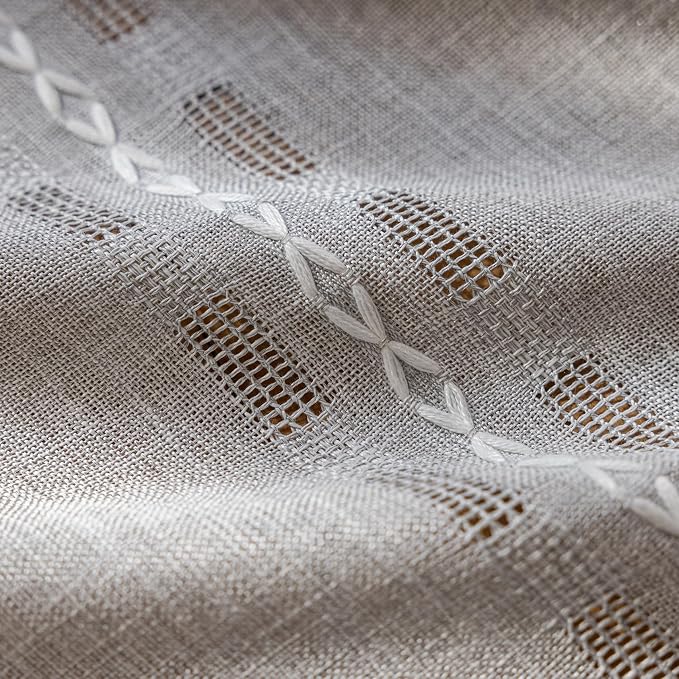 Deeprove Silver Grey Boho Curtain 84 inches Length for Living Room Bedroom Nursery Doorway, Cream Bohemian 84 inches Long, Stripe Embroidery Privacy Window Fringe Christmas Decor W52 x L84, 1 Panel