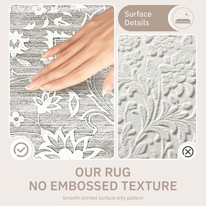 Soalmost Area Rugs 4x6 for Living Room, Washable Neutral Soft Rugs Grey | Floral Vintage Non-Slip Throw Carpet for Dining Room, Entryway, Kitchen, Farmhouse 4'x6'
