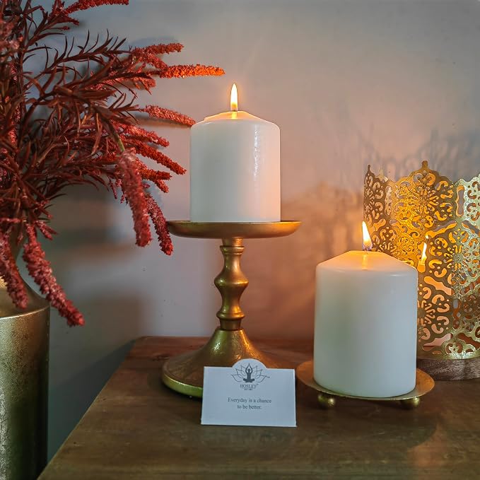 Hosley Aluminum Metal Decorative Pillar Candle Holder Gold Finish for Candles or Display, 5Inch High - Ideal for Weddings, Parties, Events, Home Decor, Gifts, Elegant