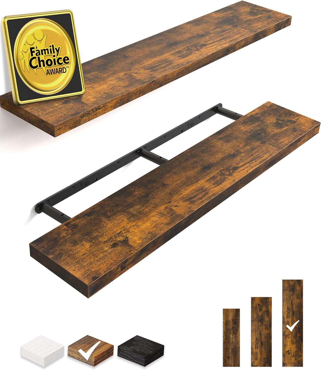 BAYKA Floating Shelves, 48 inches Long Wall Mounted Rustic Wood Shelves for Bathroom, Bedroom, Living Room, Kitchen, Office, Hanging Shelf for Books/Storage/Decor(Rustic Brown,Set of 2)