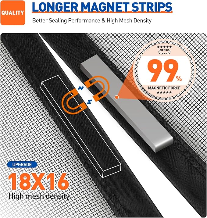 MAGZO Magnetic Screen Door Fit Door Size 50 x 80 Inch, Screen Size 52" x 81" Strong Magnet Door Mesh with Reinforced Hook & Loop for Patio Door, Front Door, Doorway, Black