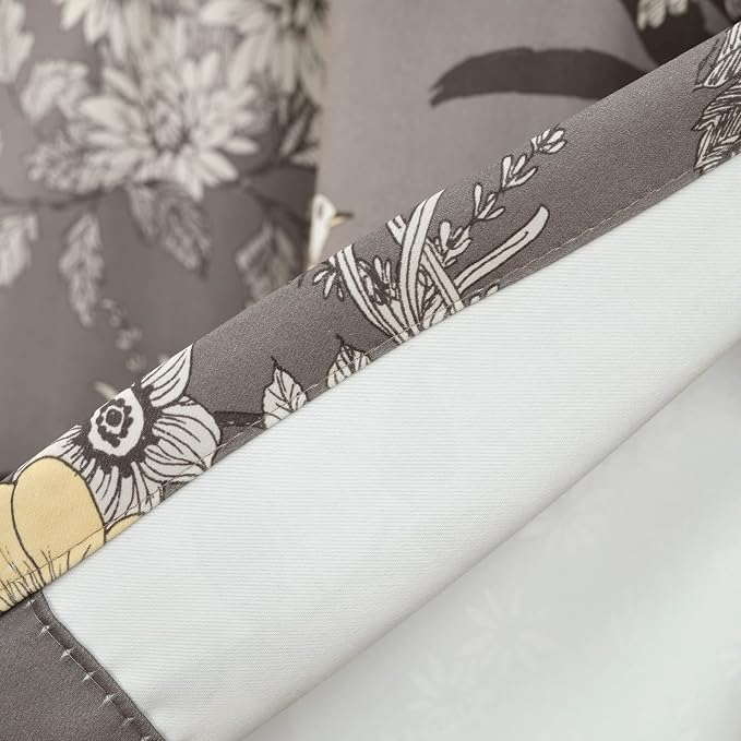 Lush Decor Botanical Garden Curtains Floral Bird Print Light Filtering Window Valance Drapes for Living, Dining, Bedroom, Gray, 52"W x 18L"