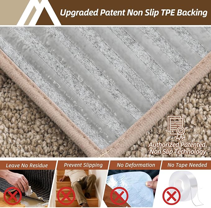 COSY HOMEER Stair Landing Rug Non-Slip 20"x32" Stair Treads for Wooden Steps,Washable Peel and Stick Stair Treads Matching Mats,Pet Friendly Soft Reusable Stair Landing Mat for Kids and Elders,Beige