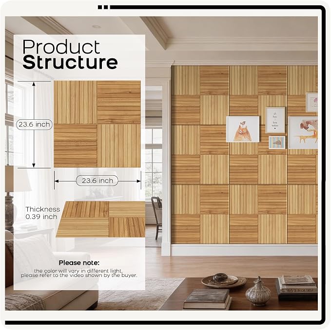 BUBOS 6 Pack Acoustic Wall Panels - High-Density Polyester Sound Absorbing Panels, Decorative Wood Print Treatment for Recording Studio & Home Office, Peel and Stick, 23.6" x 23.6"