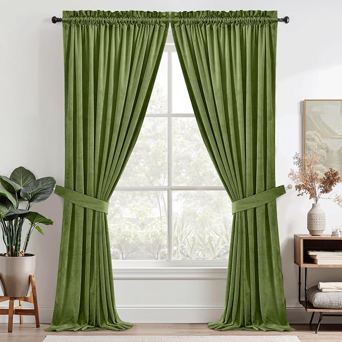 StangH Grass Green Velvet Curtains 108 inches for Living Room, 2 Panels | 300GSM Rich Velvet, Holiday Christmas Decor, Thermal Insulated, Privacy Protect, Noise Absorb, Bedroom