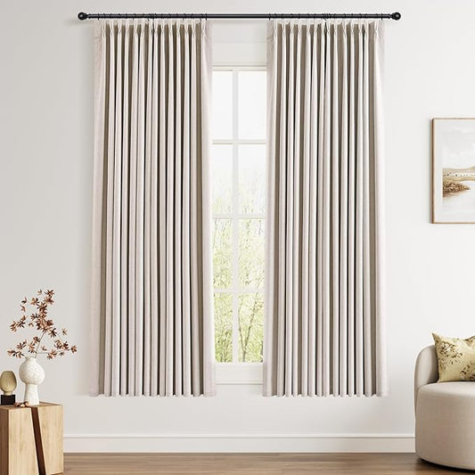 Joywell Beige Pinch Pleated 100% Blackout Linen Curtains 63 Inches 2 Panels Set Pinch Pleat Linen Curtains for Living Room Darkening Thermal Insulated Soundproof Short Window Drapes with Hooks 40x63