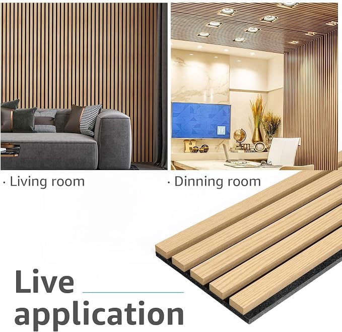 Art3d 6-Piece Wood Slat Acoustic Panels for Stylish Decor and Noise Reduction, 3D Textured Panel for Ceiling and Wall, Oak