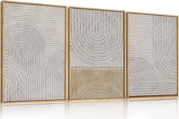 Large Neutral Spiral Circles Framed Canvas Wall Art,Boho Beige Geometric Wall Decor,Modern Abstract Arch Artwork,Mid Century Minimalist Art Print for Living Room,Bedroom,Office- 16"x24"x3