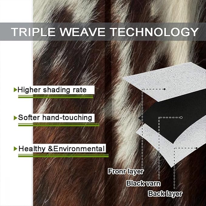 Cow Print Blackout Curtain,Animal Fur Skin Brown White Cowhide Western Rustic Farmhouse Window Treatments Rod Pocket Curtain for Bedroom Living Room Kitchen Decor Drapes 42x63in