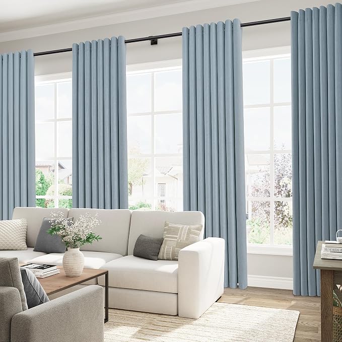 Jowels Blue Linen Blackout Curtains 58 Length 2 Panels Set for Living Room Bedroom, 100% Black Out Thermal Insulated Linen Drapes, Room Darkening Grommet Curtains 58 Inches Long