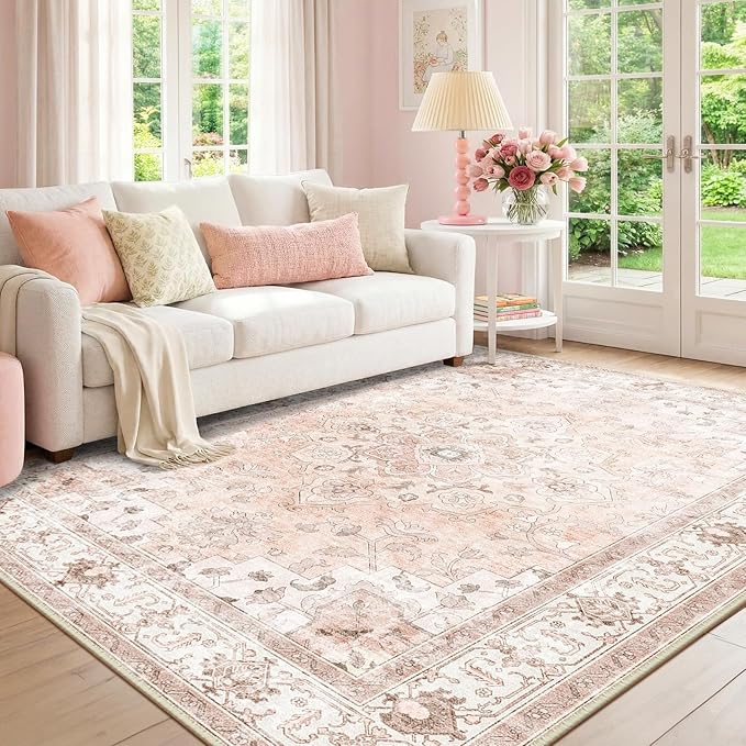 CAPALOCA Machine Washable Rugs Nursery Rug 3x5 Cute Girl Non Slip Low Pile Water Repellent Soft Print Pattern for Bedroom Indoor Decor Kids Playroom Pink