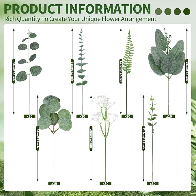 150 Pcs 7 Kinds Mixed Artificial Eucalyptus Leaves Stems Bulk, Fake Greenery Plants Faux Silver Dollar Eucalyptus Leaves for Wedding Vase Bouquet Floral Arrangement Centerpiece Home Decor