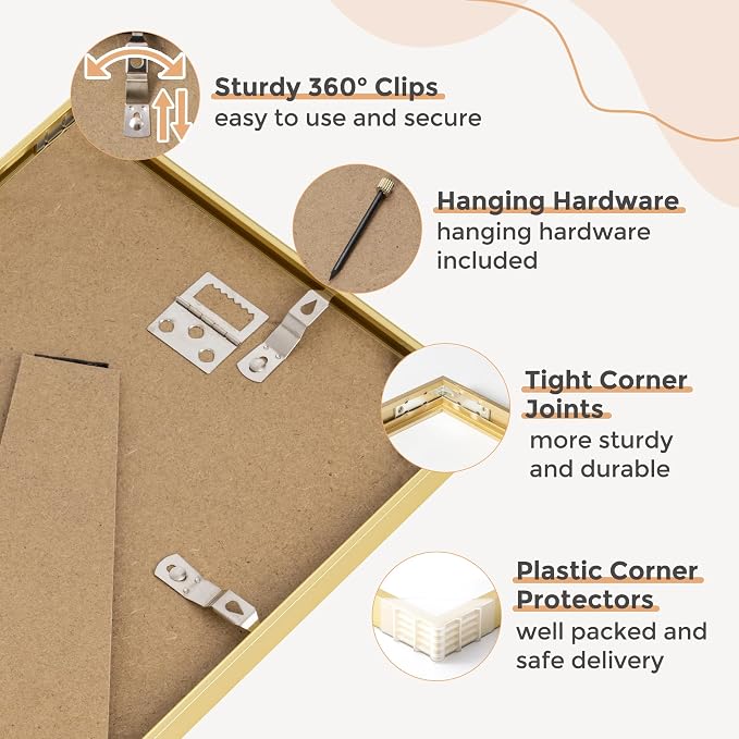 FLYJOE 5x7 Gold Picture Frame | Metal 5x7 Frame With Mat For 4x6 | 5 x 7 Aluminum Photo Frame | Plexiglass And Hanging Hardware Included | 5 By 7 Picture Frame | Gold
