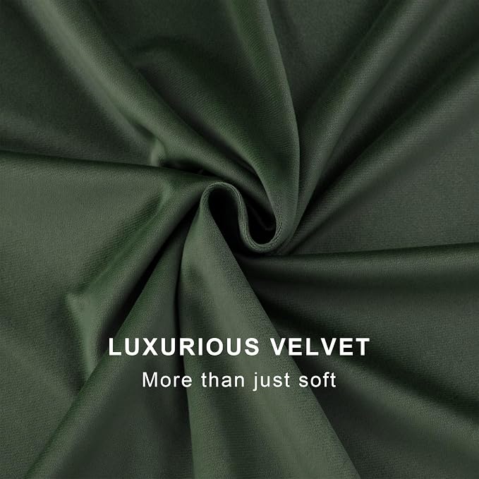 Olive Green Velvet Curtains for Boys Bedroom Kids Nursery 63 Inch Length 2 Panel Living Room Darkening Insulated Thermal Curtain for Summer Heat Blocking Light Drapes for Laundry Kitchen Holiday Decor