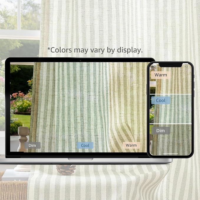 jinchan Linen Curtains for Living Room Sage Green on Beige Striped Curtains for Bedroom Ticking Stripe Pattern Light Filtering Farmhouse Cottage Core Rustic grommet Window Treatment 2 Panels 84 inches