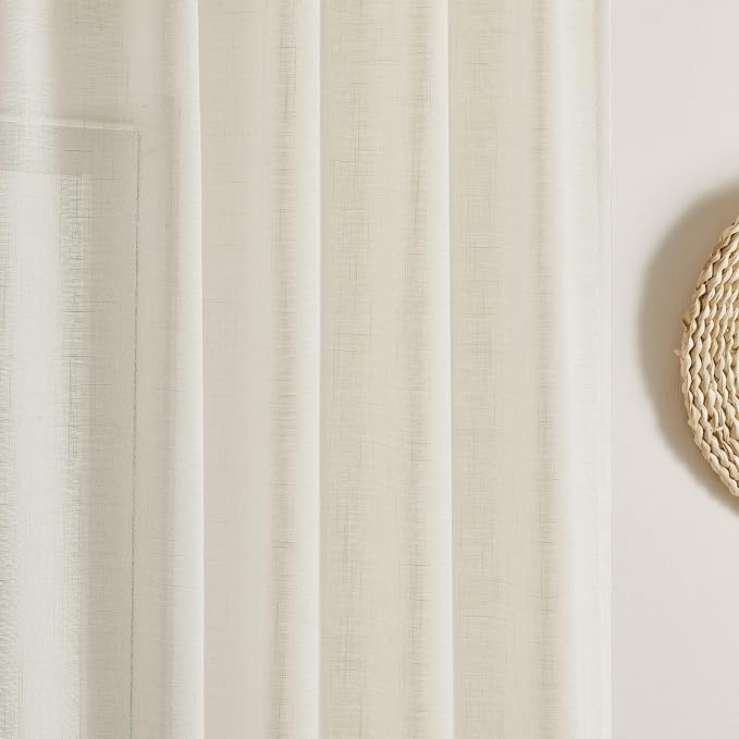 Joydeco Sheer Curtains 84 Inches Long, Cream Curtains for Living Room 2 Panels Set, Ivory Curtains Window Privacy Assured with Light Filtering(W52 x L84 Inch,Ivory)
