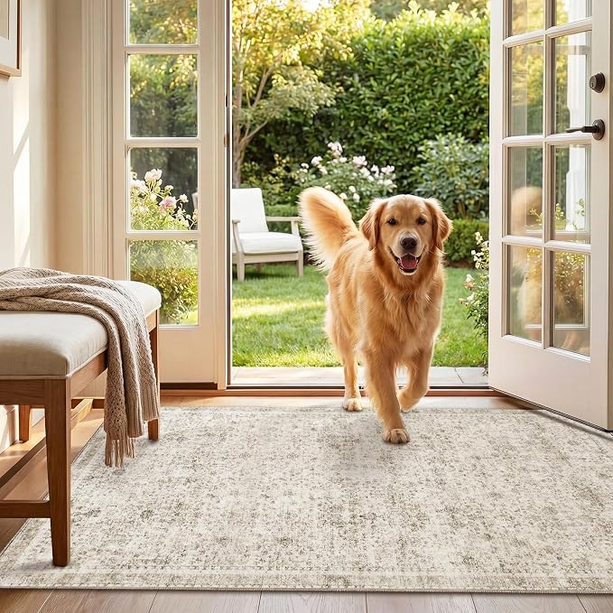 Sasttie 3x5 Rug, Ultra-Soft Washable Rug, Low Pile Foldable Thin Carpets with Non-Slip Backing, Skin-Friendly Stain Resistant Carpet for Living Room, Bedroom, Kitchen, Dorm, 3x5, Beige