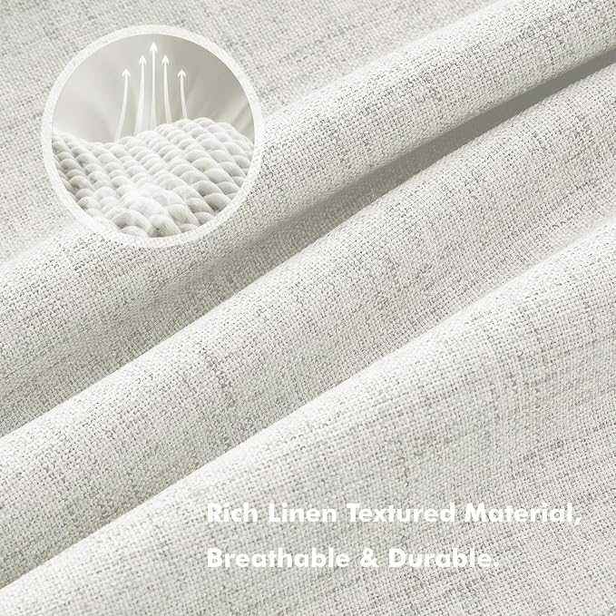 MIULEE 100% Blackout Linen Curtains for Bedroom, Light Beige Solid Luxury Decor Thermal Insulation Room Darkening Drapes for Living Room Back Tab Rod Pocket 42 x 90 Inches, 2 Panels