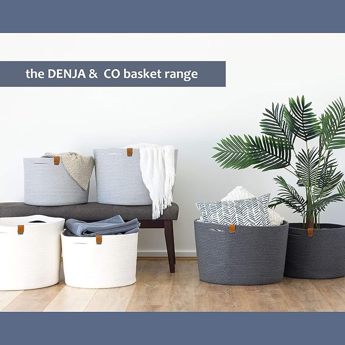 DENJA & CO Large Storage Shoe Basket - Woven Decorative Floor Basket for Home Entryway | Charcoal Gray (17.7 x 11.4 inches)
