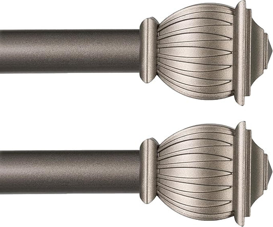 Kenney KN71673 Beckett Soft Square End Standard Decorative Window Curtain Rod, 28-48" Adjustable Length, Pewter Finish, 5/8" Diameter Steel Tube, 2-Pack