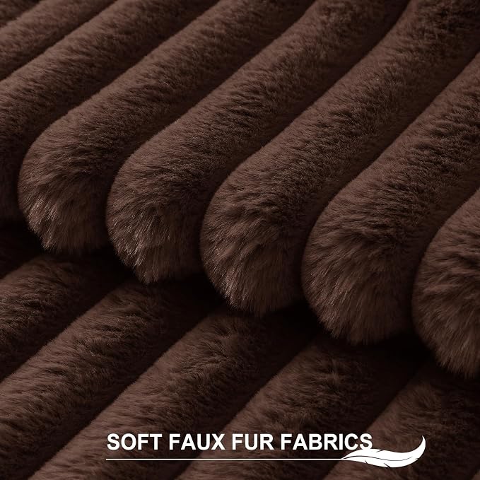 Pallene Faux Fur Plush Throw Pillow Covers 26x26 Set of 2, Luxury Soft Fluffy Striped Decorative Pillow Covers for Sofa, Couch, Living Room, Dark Brown