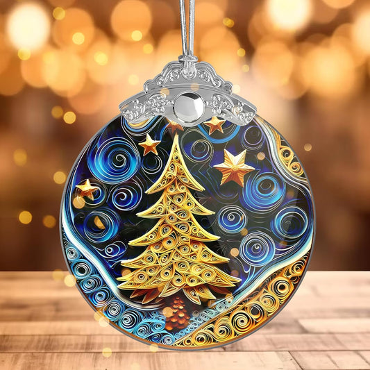2025 Christmas Ornament, Stained Glass Effections, Christmas Tree 4 Inch Acrylic Ornament Art, White Elephant Gifts Car Interiors Decors, Christmas Decor (QuillingTree)