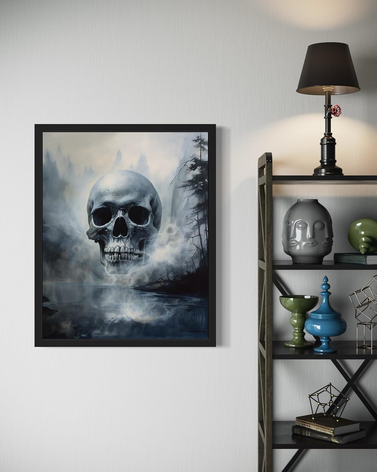 Foggy Skull Poster Art Print, Halloween Scary Vintage Wall Art Academia Spooky Painting Decoration for Horror Prints, Gothic Posters Bedroom Decor 89 (Foggy Skull, 16 x 20 inches, Unframed)