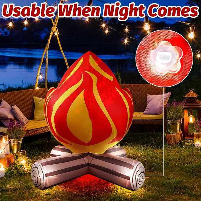 5FT Summer Inflatable Campfire Blow-up Fake Campfire Built-in 4 LED Lights for Summer Inflatables Outdoor Decorations Inflatable Fake Fire for Bonfire Birthday Party Decor Supplies Yard Lawn Garden