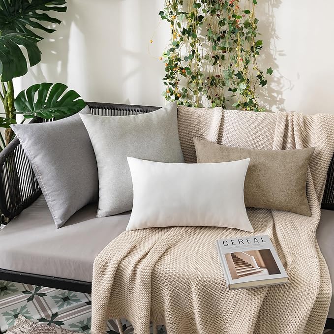 MIULEE Pack of 2 Decorative Outdoor Solid Waterproof Throw Pillow Covers Faux Linen Garden Farmhouse Cushion Cases for Patio Tent Balcony Couch Sofa 20x12 Inch Taupe Grey