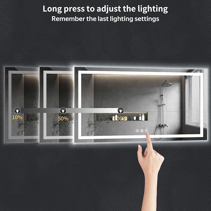 72"x36" LED Bathroom Mirror with Lights, Backlit + Front Lit with CRI>90, Lighted Mirror for Bathroom, Anti-Fog, Dimmable Brightness, 3 Colors, Memory Function, Shatterproof Tempered Glass