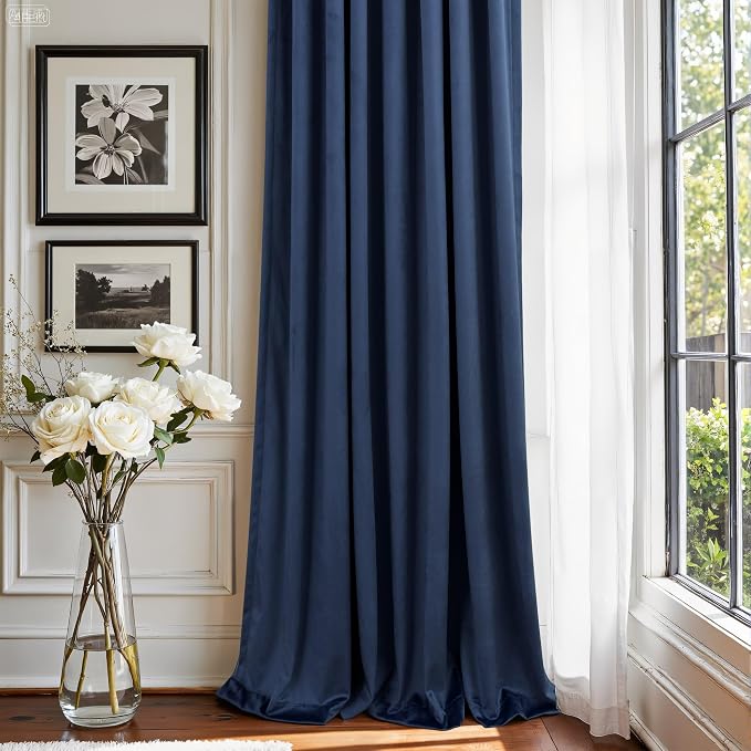 Navy Blue Velvet Curtains 72 Inch Long 2 Panels Moody Vira Thermal Insulated Room Darkening Window Shades Soundproof Dark Out Curtain for Living Room Dining Office Kids Children Boys Bedroom 72 Length