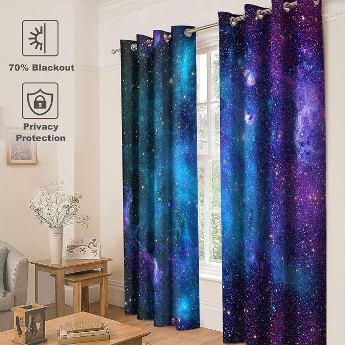 Jekeno Galaxy Blackout Curtains Outer Space Nebula Universe Starry Sky Night Print Grommet Window Drapes 2 Panel Set, 52"x63"