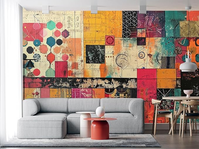 Pink Orange Cream Yellow Black Oil Paint Graffiti Abstract Wall Mural Peel and Stick Art Wallpaper Self Adhesive Removable Mural Large Foil Wall Decor Print Picture