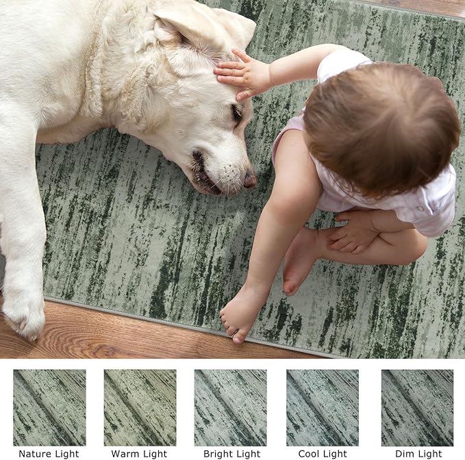 Lansny Modern Abstract Runner Rug 2x6, Forest Green Washable Kitchen Runner Non-Slip Soft Hallway Rug Runner Thin Print Faux Wool Carpet for Entryway Bedroom Laundry Room Indoor Home Decor