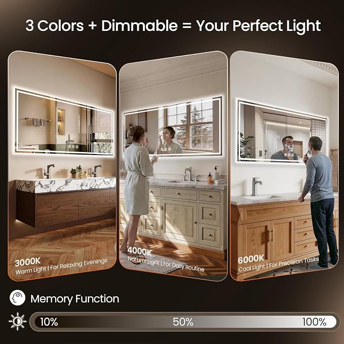 72X32 LED Bathroom Mirror with Lights, Anti-Fog, Backlit + Front Lit (CRI>90), Lighted Bathroom Vanity Mirror for Wall, Memory Function, Dimmable, Tempered Glass, Shatter-Proof