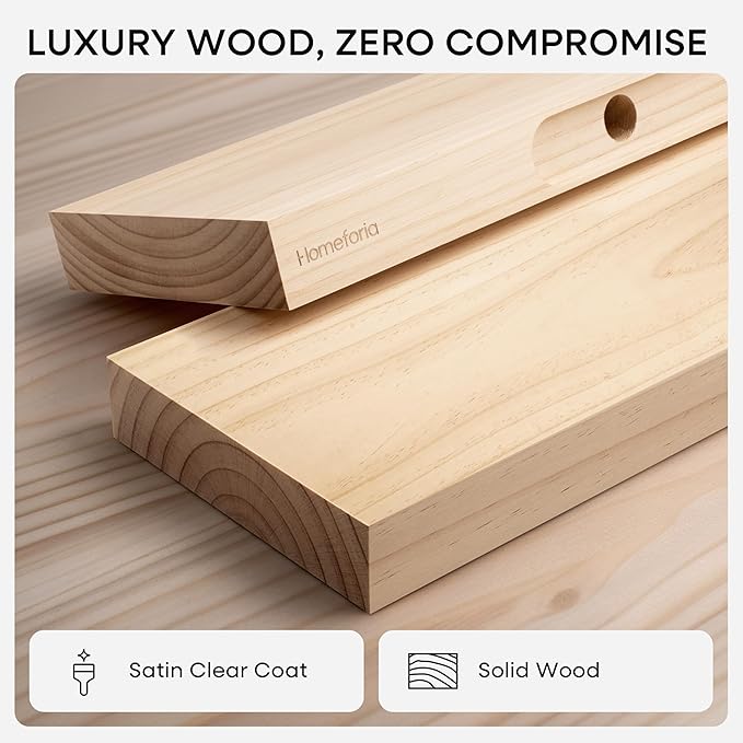 Homeforia 20 inch Natural Floating Shelf, High End Solid Real Wood 20inch Small Floating Shelves for Wall Mounted, Natural Wooden Floating Shelves, Heavy Duty Bracket, 20 X 6.5 X 1.75 in, Set of 4