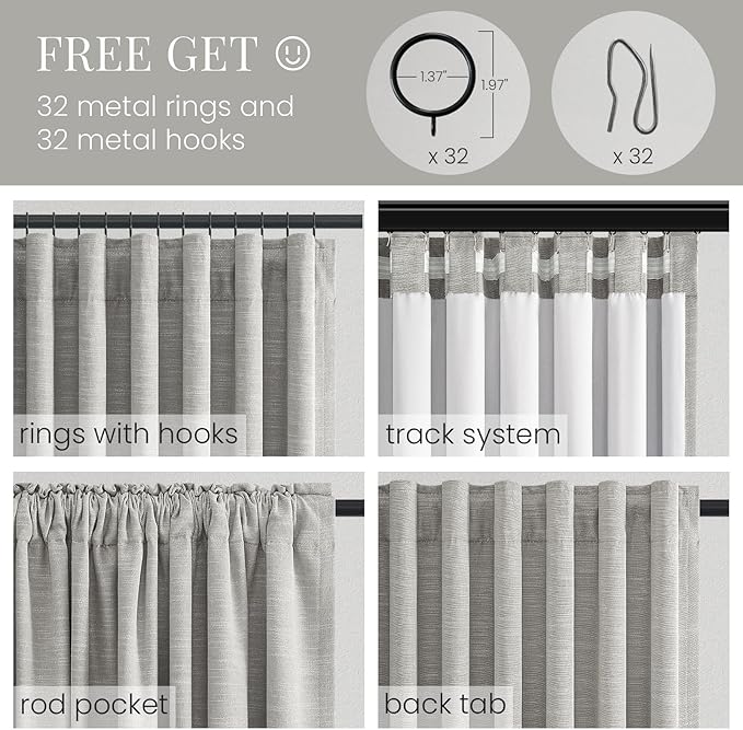 Topfinel Greige Back Tab Blackout Linen Curtains for Bedroom, Thermal Insulated Room Darkening Drapery 84 Inch Length 2 Panels Set, Grandmillennial Boho Sliding Glass Doors Drapes 52" W*84" L