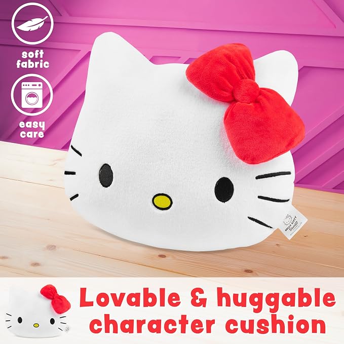 Hello Kitty Sanrio Plush Cushion Pillow, Plush Throw Pillow Fluffy Cushion Kawaii Decor Cinnamoroll Kuromi, Gifts for Teens, Women (White Hello Kitty, L14.6 x W12.6)