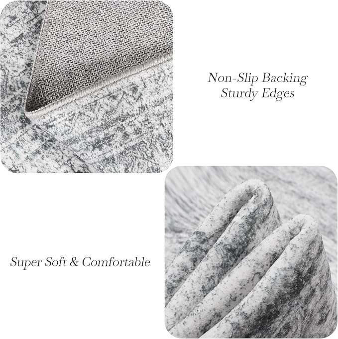 Soalmost 6x6 Grey Round Rug 6ft Living Room Circle Rug Gray Vintage Round Area Rug Non Slip Indoor Carpet for Dining Room Bedroom