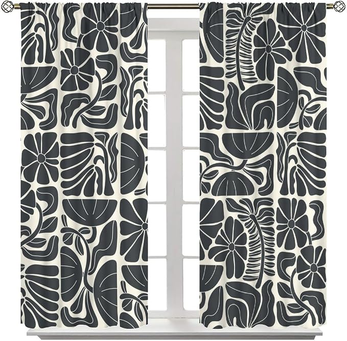 JESTRONRY Mid Century Boho Curtains, Modern Abstract Abstract Geometric Floral Pattern Print Blackout Window Door Curtains for Bedroom Living Room Home Decor 42x54in