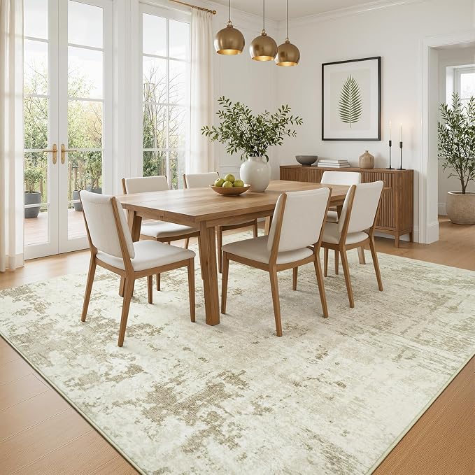 Rugflix 8x10 Area Rugs for Living Room, Washable Large Rug Stain-Resistant Low Pile, Modern Neutral Carpet for Dining Room Home Office Kid Room Nursery Bedroom, Beige