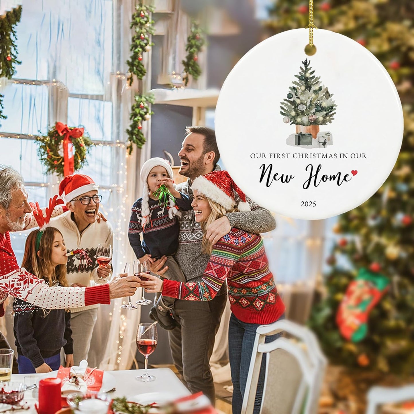 Our First Christmas in Our New Home Ornament 2025,Housewarming Gifts for New House, Ceramic Keepsake New Home Christmas Ornaments with Ribbon and Box