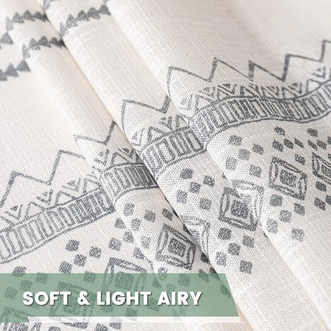 MEETSKY Boho Curtains 84 Inches Long Curtains for Living Room Bohemian Geometric Printed Cotton Curtain Light Filtering Linen Style Rod Pocket Window Back Tab Drape for Dining Room 2 Panels